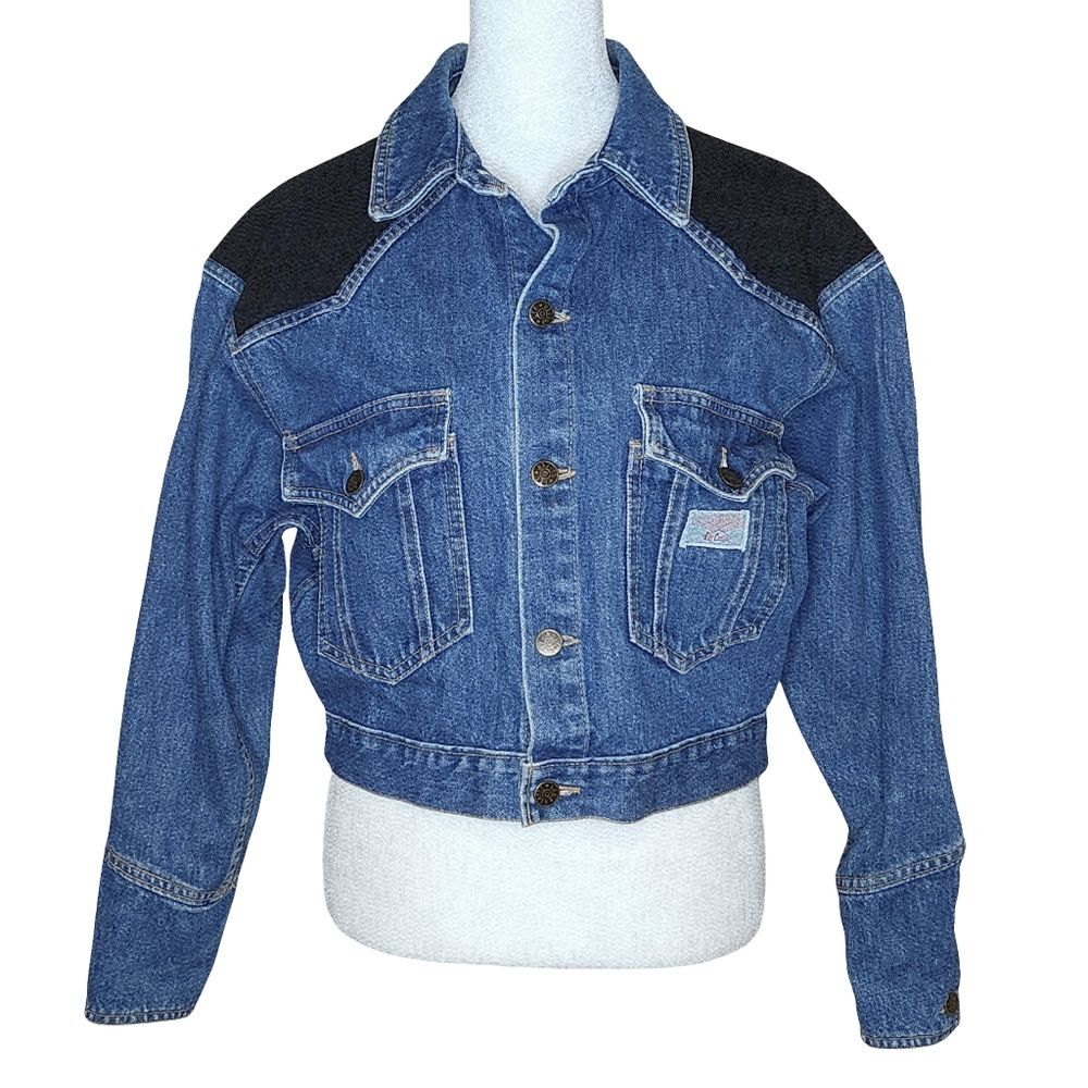 Vintage Lee Cooper 90s Two Tone Cropped Denim Jacket Faux Suede Womens M Western